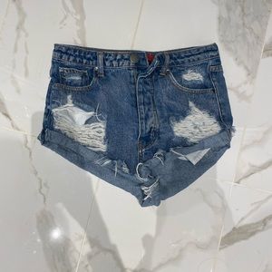 Ripped Blue distressed jean shorts